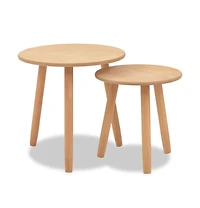 Side Table Set 2 Pieces Solid Pinewood Brown