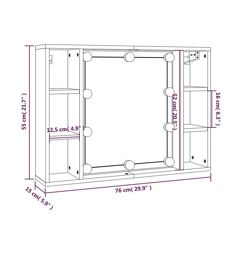 Mirror Cabinet with Led White 29.9"x5.9"x21.7"