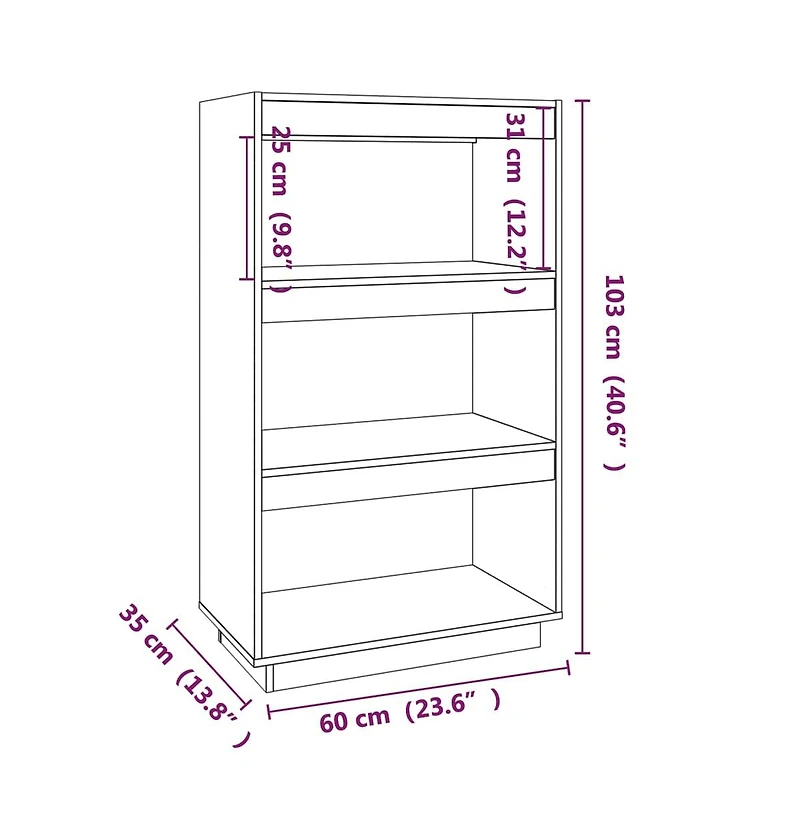 Book Cabinet/Room Divider Black 23.6"x13.8"x40.6" Solid Wood Pine