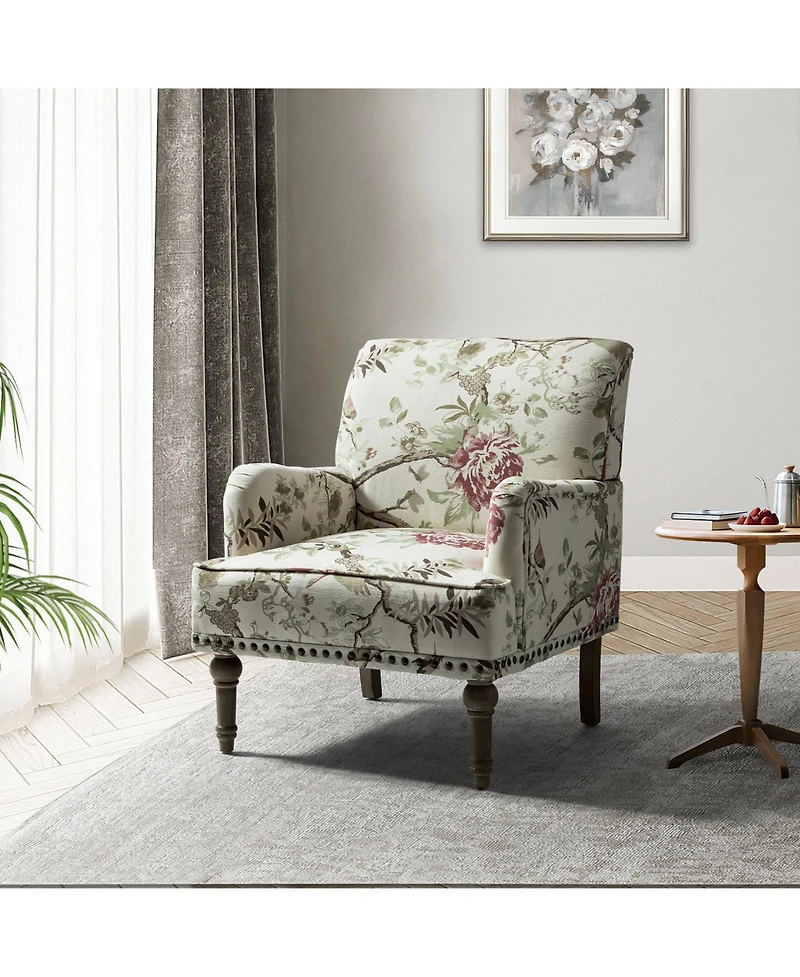 Montross Traditional Wooden Upholstered Armchair with Floral Patterns