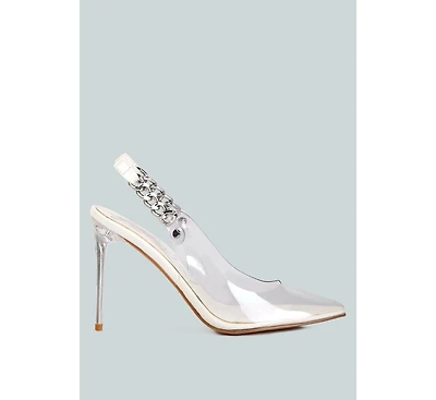 Womens Goddess Metallic Stiletto Heel Slingback Sandals