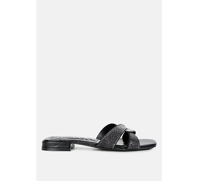 Women's Rum Cake Cross Strap Rhinestone Sandals