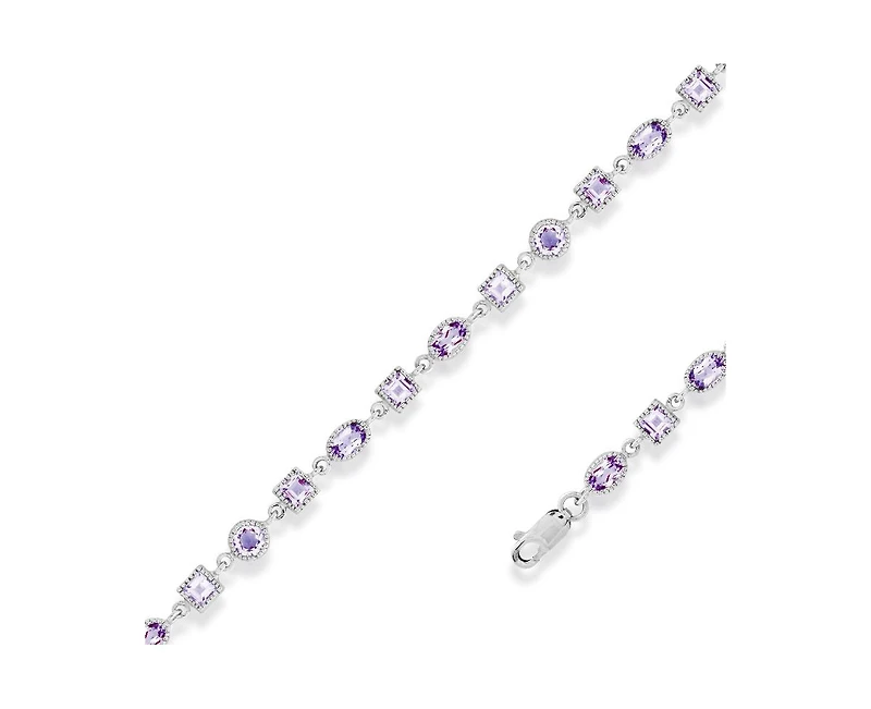 Sterling Silver Oval and Square Gem Bracelet