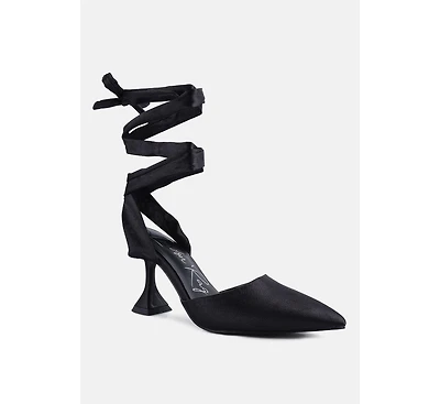Womens Fonda Spool Heel Tie Up Satin Sandals