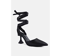 Womens Fonda Spool Heel Tie Up Satin Sandals