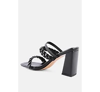 Womens Arnie Dual Braided Strap Block Heel Sandals