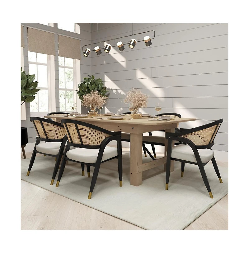 Bronson Cane Rattan Padded Accent Or Dining Chair With Metallic Accented Legs
