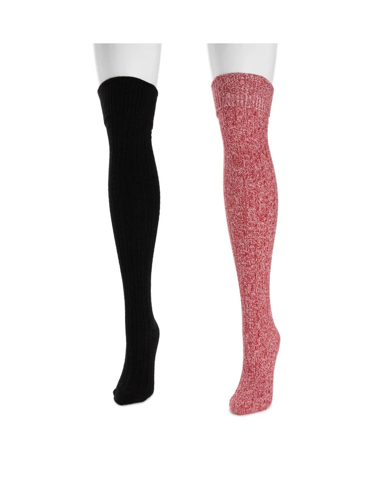 Muk Luks Women's 2 Pair Pack Marl Over the Knee Socks, One