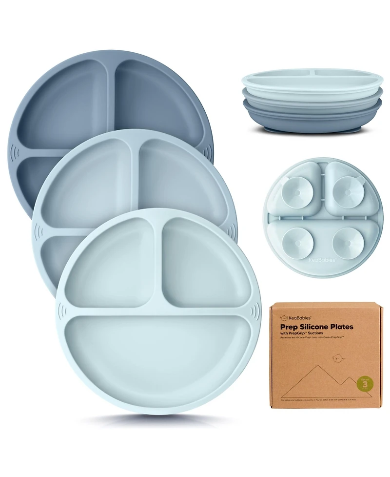 KeaBabies 3-Pack Prep Suction Plates for Baby, 100% Silicone Toddler Plates, Bpa-Free Divided Baby with