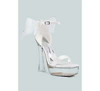 Womens Kiri Satin Clear High Heeled Bow Sandals