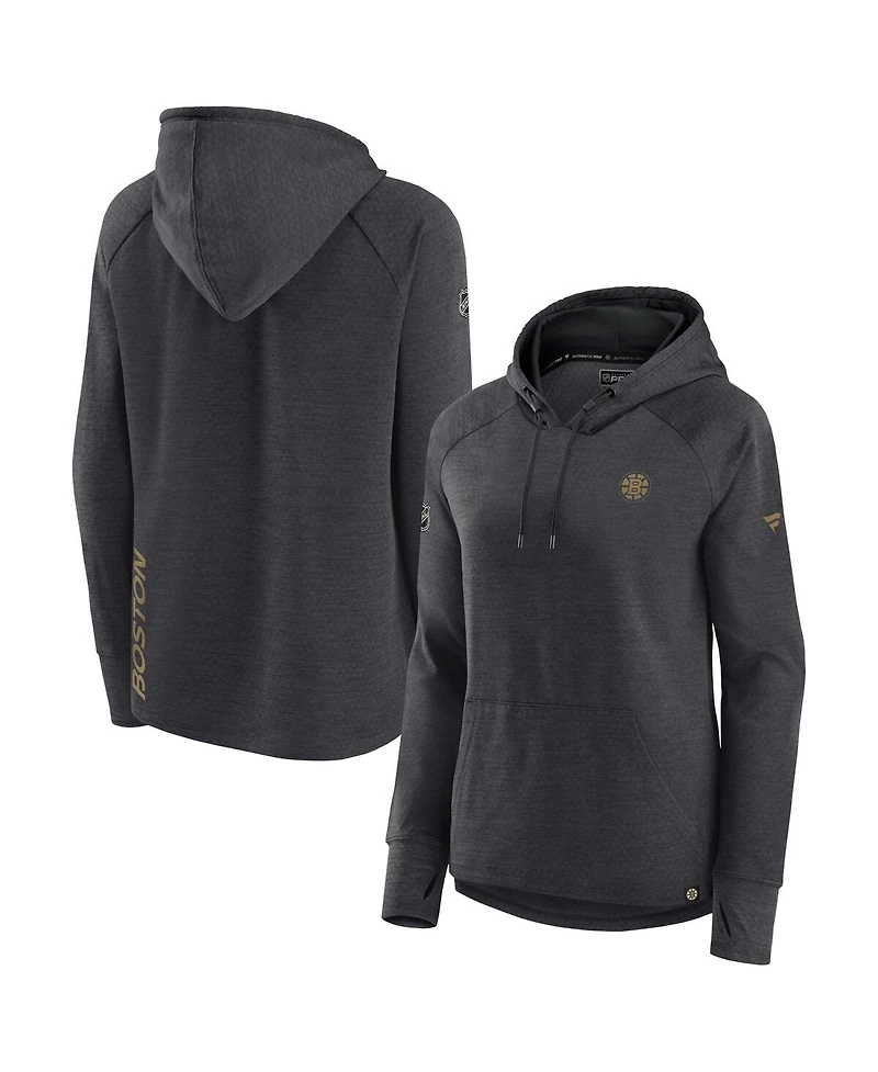 Women's Fanatics Heather Charcoal Boston Bruins Authentic Pro Pullover Hoodie