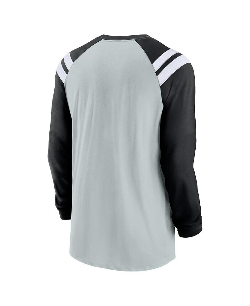 Men's Nike Silver, Black Las Vegas Raiders Classic Arc Raglan Tri-Blend Long Sleeve T-shirt