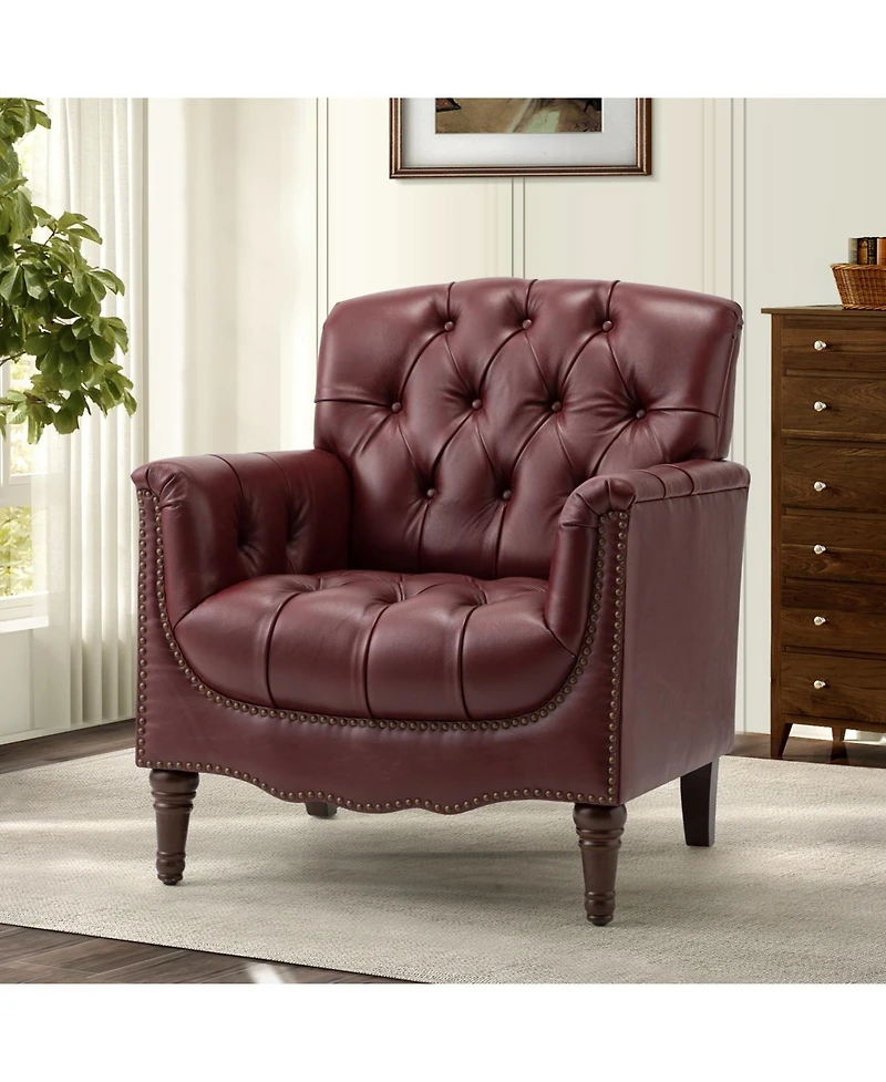 Hulala Home Sucher Modern Retro Wooden tufted Accent chair with Nailhead Trim