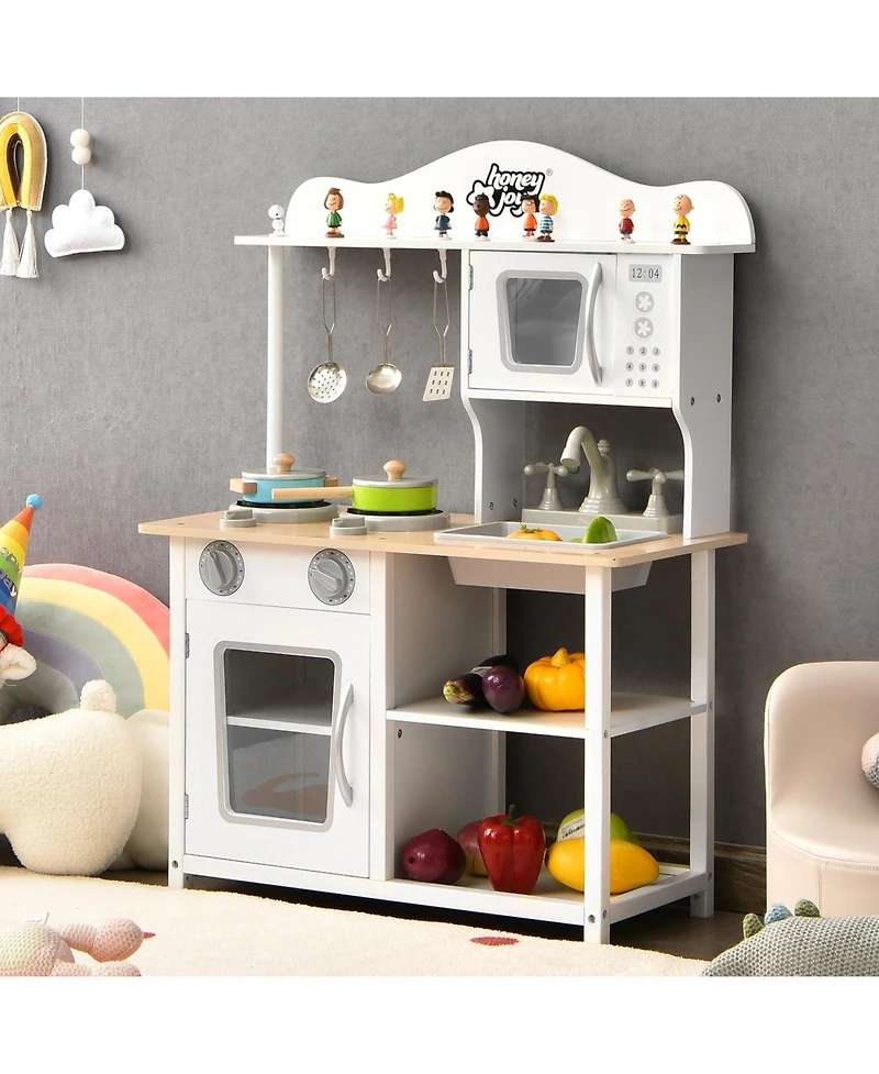 Wooden Pretend Play Kitchen Set for Kids with Accessories and Sink