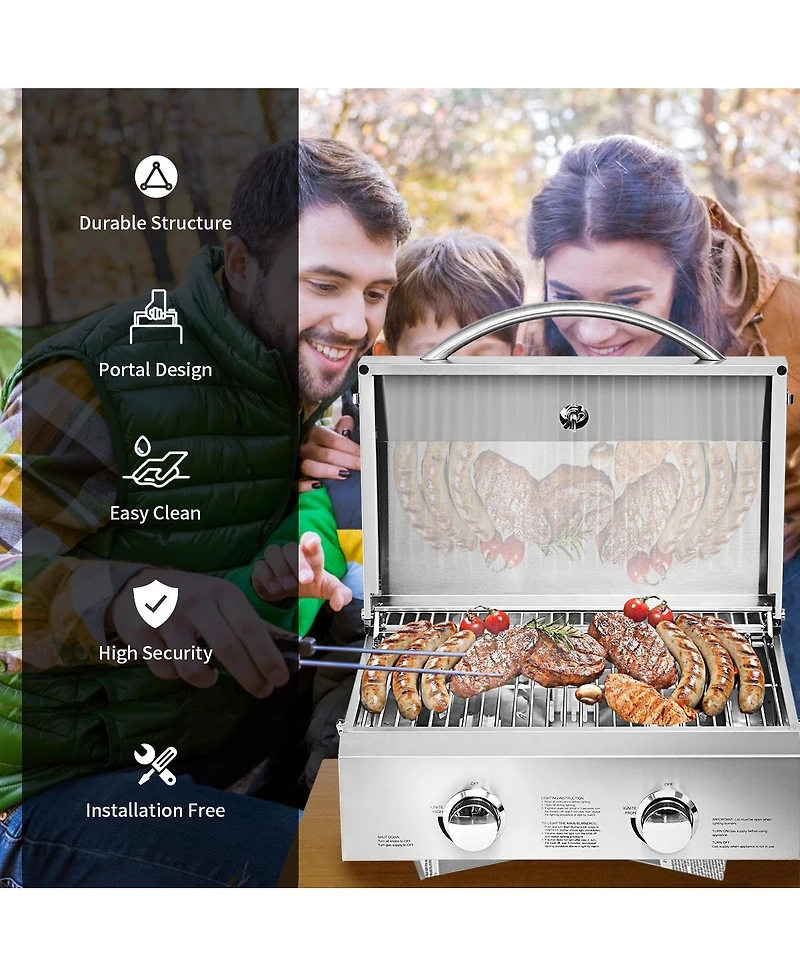 2 Burner Portable Stainless Steel Bbq Table Top Grill for Outdoors