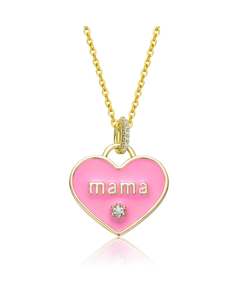 GiGiGirl Kids 14k Yellow Gold Plated with Cubic Zirconia Mama Pink Enamel Heart Pendant Layering Necklace