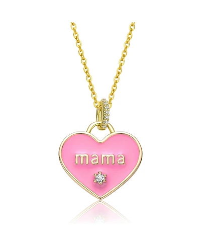 GiGiGirl Kids 14k Yellow Gold Plated with Cubic Zirconia Mama Pink Enamel Heart Pendant Layering Necklace