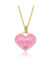 GiGiGirl Kids 14k Yellow Gold Plated with Cubic Zirconia Mama Pink Enamel Heart Pendant Layering Necklace