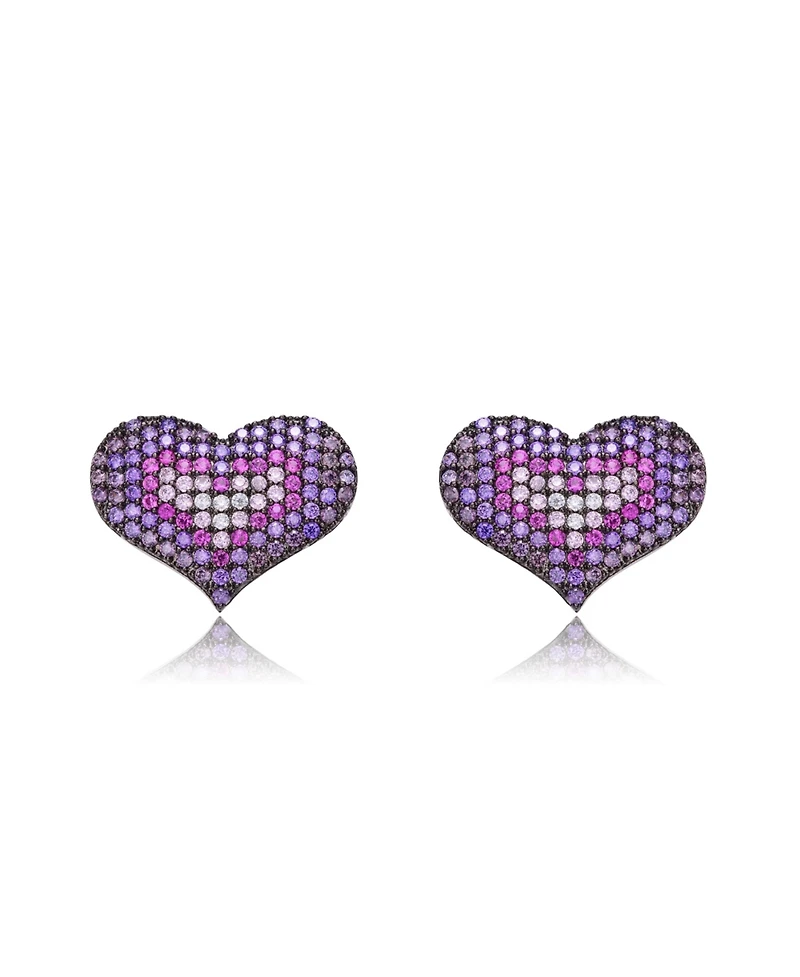 GiGiGirl Sterling Silver Teens with Black Plated Multi Colored Round Cubic Zirconia Heart Stud Earrings