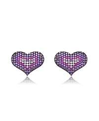 GiGiGirl Sterling Silver Teens with Black Plated Multi Colored Round Cubic Zirconia Heart Stud Earrings