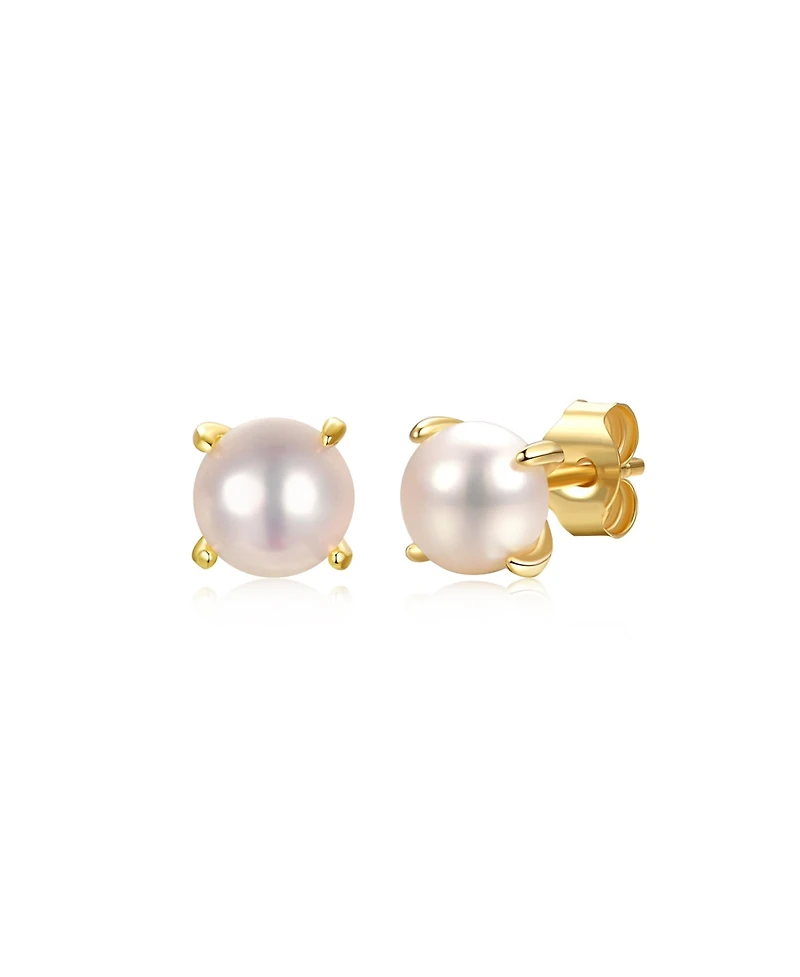 GiGiGirl GiGiGirl's Baby/ Kids 14k Gold Plated with Round White Genuine Pearl Solitaire Stud Earrings in Sterling Silver