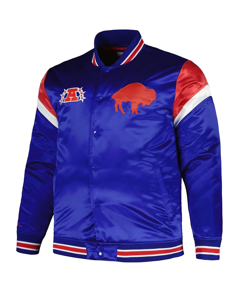 Men's Mitchell & Ness Royal Distressed Buffalo Bills Big and Tall Satin Full-Snap Jacket