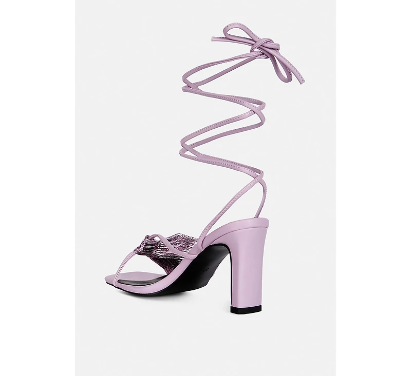 xuxa metallic tie up italian block heel sandals