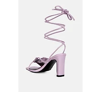 xuxa metallic tie up italian block heel sandals