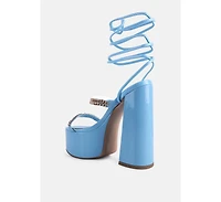 Indulgence Metal Chain Lace Up Chunky Sandals Women