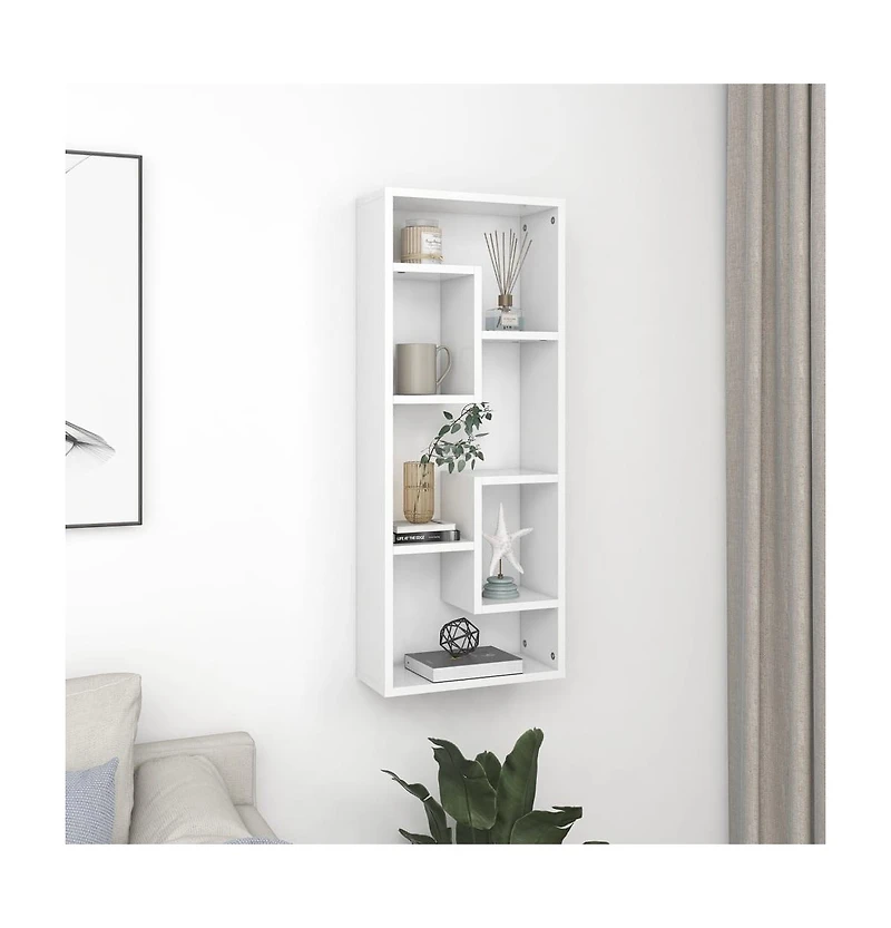 Wall Shelf White 14.2"x6.3"x35.4" Engineered Wood