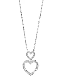 Effy Diamond Round & Baguette Double Heart Pendant Necklace (1/4 ct. t.w.) in 14k White Gold, 17-1/2" + 1/2" extender