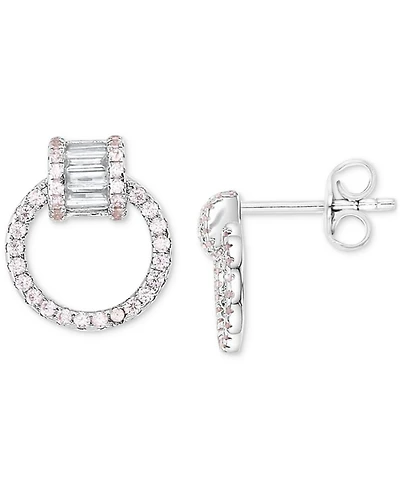 Cubic Zirconia Round & Baguette Doorknocker Drop Earrings