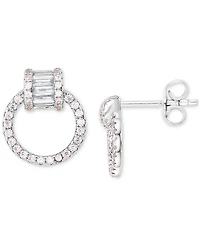 Cubic Zirconia Round & Baguette Doorknocker Drop Earrings