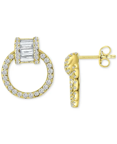 Cubic Zirconia Round & Baguette Doorknocker Drop Earrings