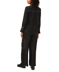 Vince Camuto Women's Contrast Stitch Button Front Collared Top