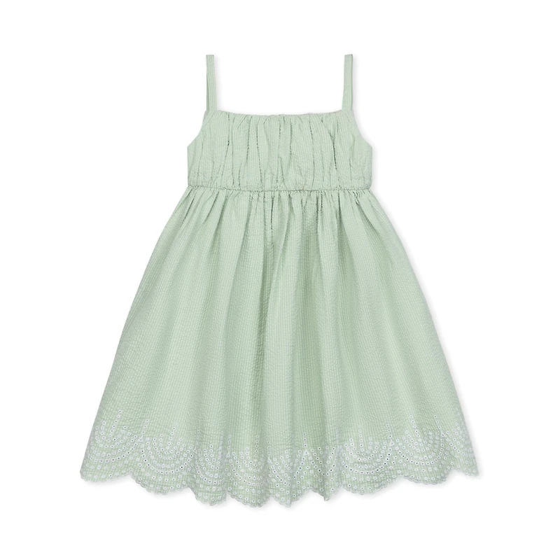Hope & Henry Big Girls Sleeveless Ruched Party Dress with Embroidered Hem