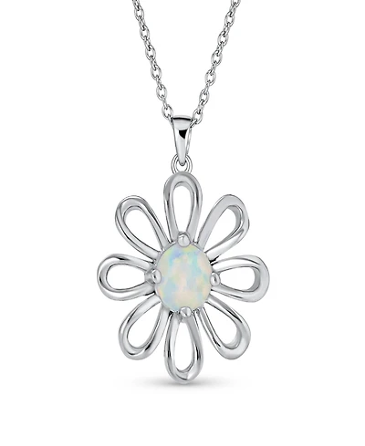 Bling Jewelry White Rainbow Opal Daisy Flower Pendant Necklace Sterling Silver October Stone