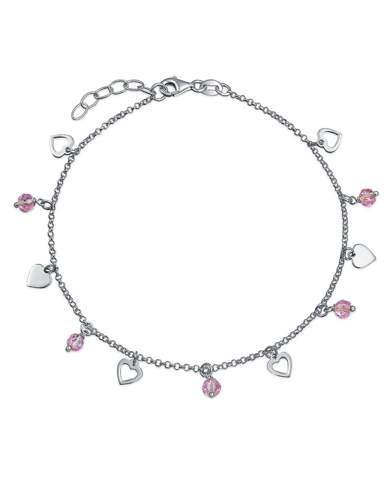 Bling Jewelry Multi Heart Crystal Pink Anklet Dangle Charms Anklet Ankle Bracelet Sterling Silver Adjustable 9 To 10 Inch With Extender