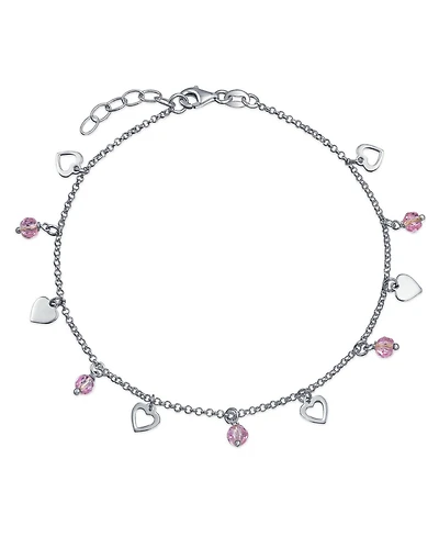 Bling Jewelry Multi Heart Crystal Pink Anklet Dangle Charms Anklet Ankle Bracelet Sterling Silver Adjustable 9 To 10 Inch With Extender