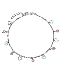 Bling Jewelry Multi Heart Crystal Pink Anklet Dangle Charms Anklet Ankle Bracelet Sterling Silver Adjustable 9 To 10 Inch With Extender