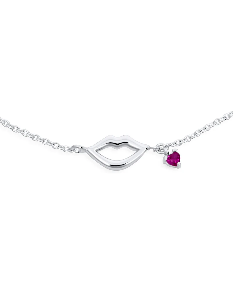 Bling Jewelry Lover Kissing Lip Red Heart Cz Charm Anklet Link Ankle Bracelet Sterling Silver 9-10 Inch Adjustable