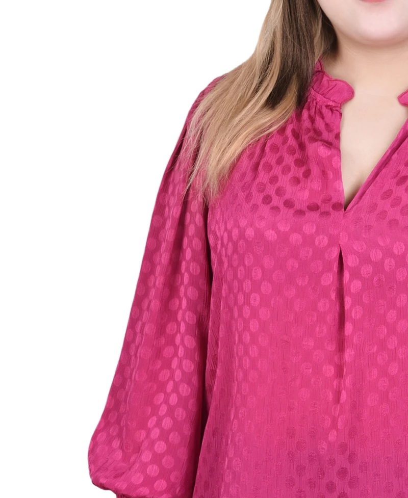 Ny Collection Plus Long Sleeve Smocked Cuff Blouse