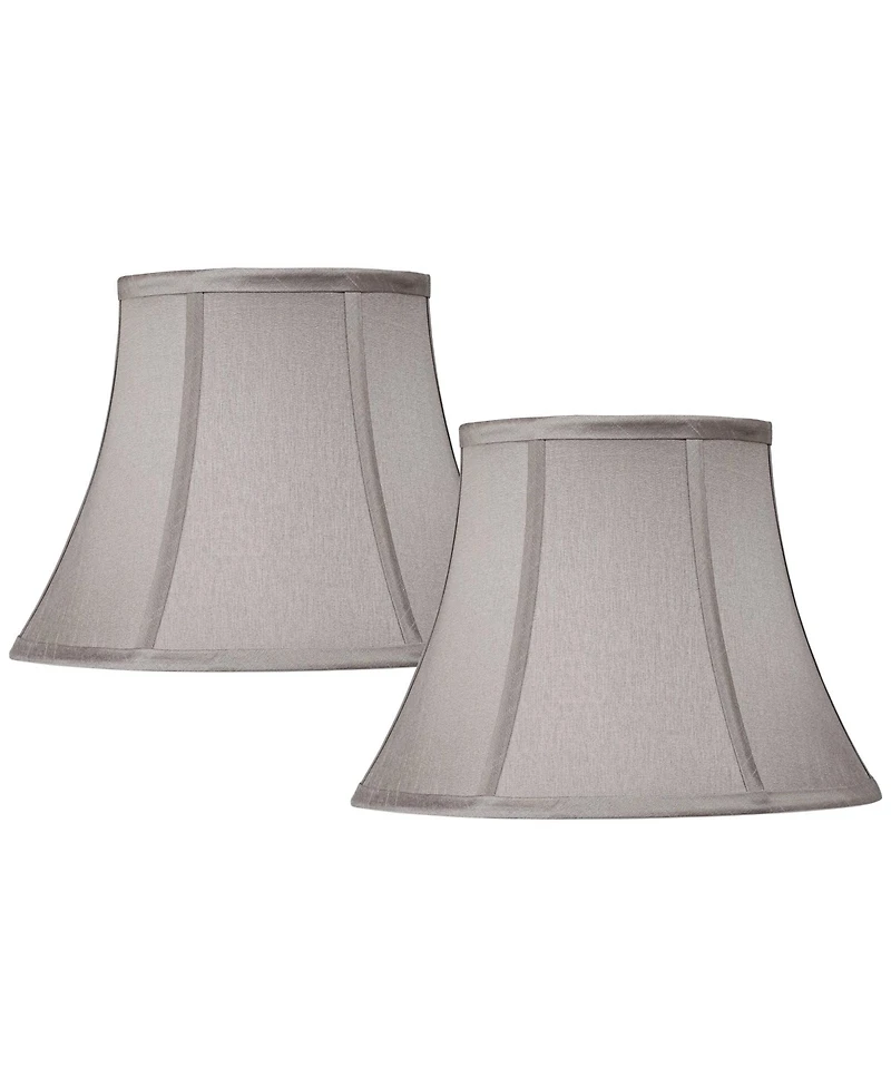 Springcrest Set of 2 Pewter Gray Small Bell Lamp Shades 7" Top x 12" Bottom x 9" High (Spider) Replacement with Harp and Finial