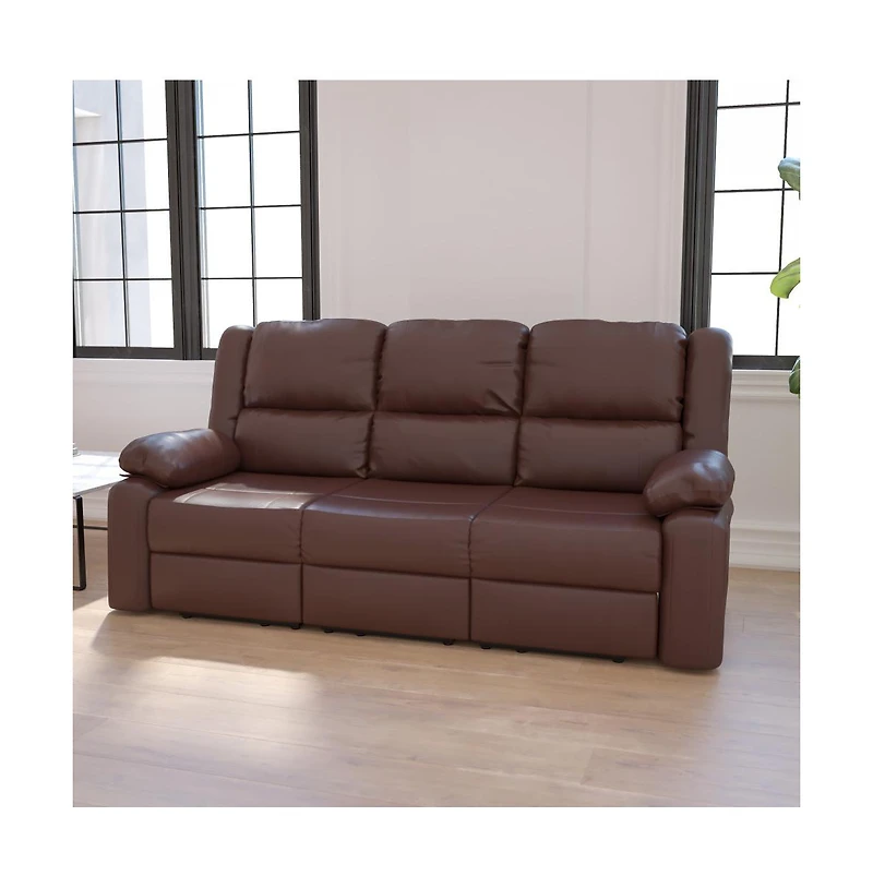 Bustle Back Leathersoft Sofa With Two Built-In Recliners