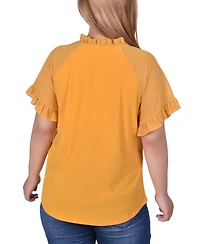 Ny Collection Plus Short Ruffled Sleeve Crepe Knit Top with Chiffon Sleeves