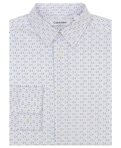 Calvin Klein Big Boys Long Sleeve Stretch Ck Glyph Print Dress Shirt