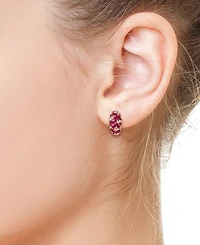 Effy Ruby (1-5/8 ct. t.w.) & Diamond (1/4 ct. t.w.) Flower Cluster Small Huggie Hoop Earrings in 14k Rose Gold, 0.625"
