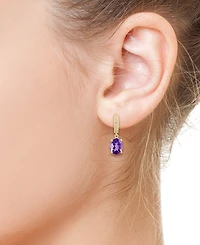 Effy Amethyst (3-1/2 ct. t.w.) & Diamond (1/20 ct. t.w.) Dangle Huggie Hoop Earrings in 14k Gold