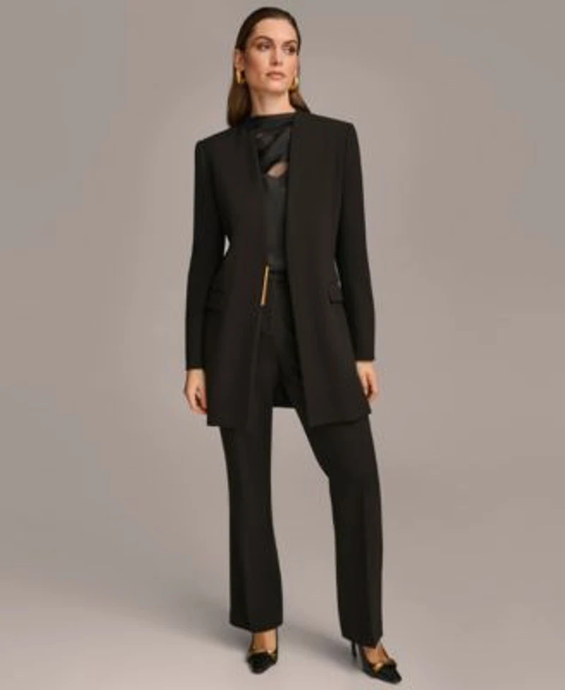 Donna Karan Collarless Topper Jacket Straight Leg Pant
