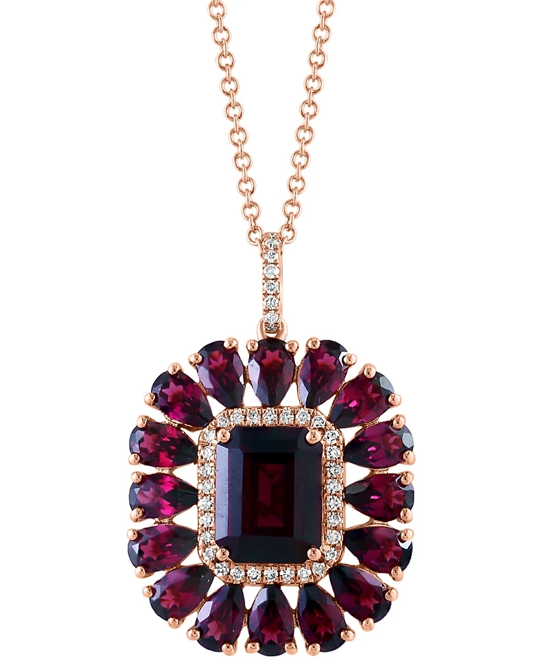 Effy Rhodolite (7-1/5 ct. t.w.) & Diamond (1/6 ct. t.w.) Halo 18" Pendant Necklace in 14k Rose Gold